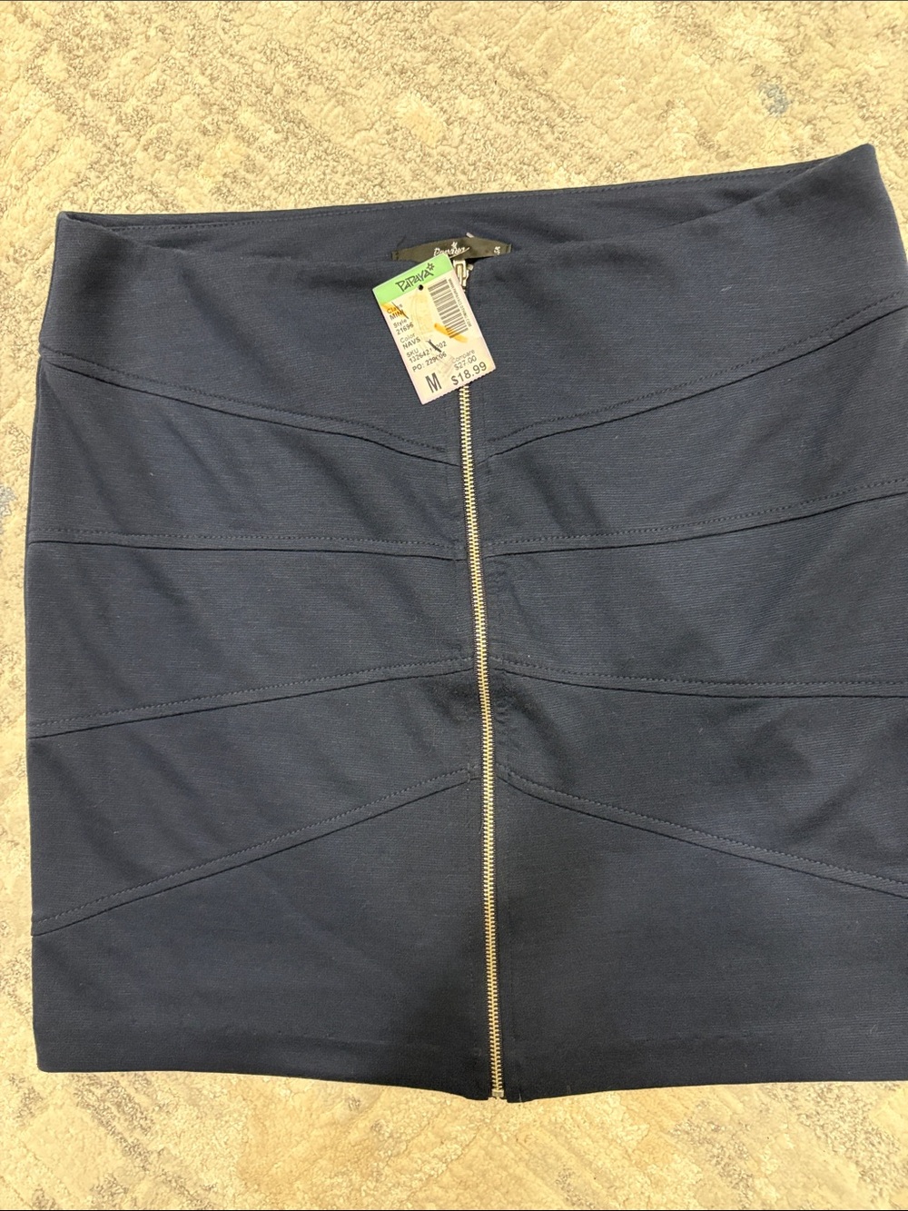 Papaya Navy Mini Skirt with Center Silver Zipper